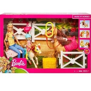 Barbie Hugs 'N' Horses Playset with Barbie & Chelsea Dolls, Blonde NIB
